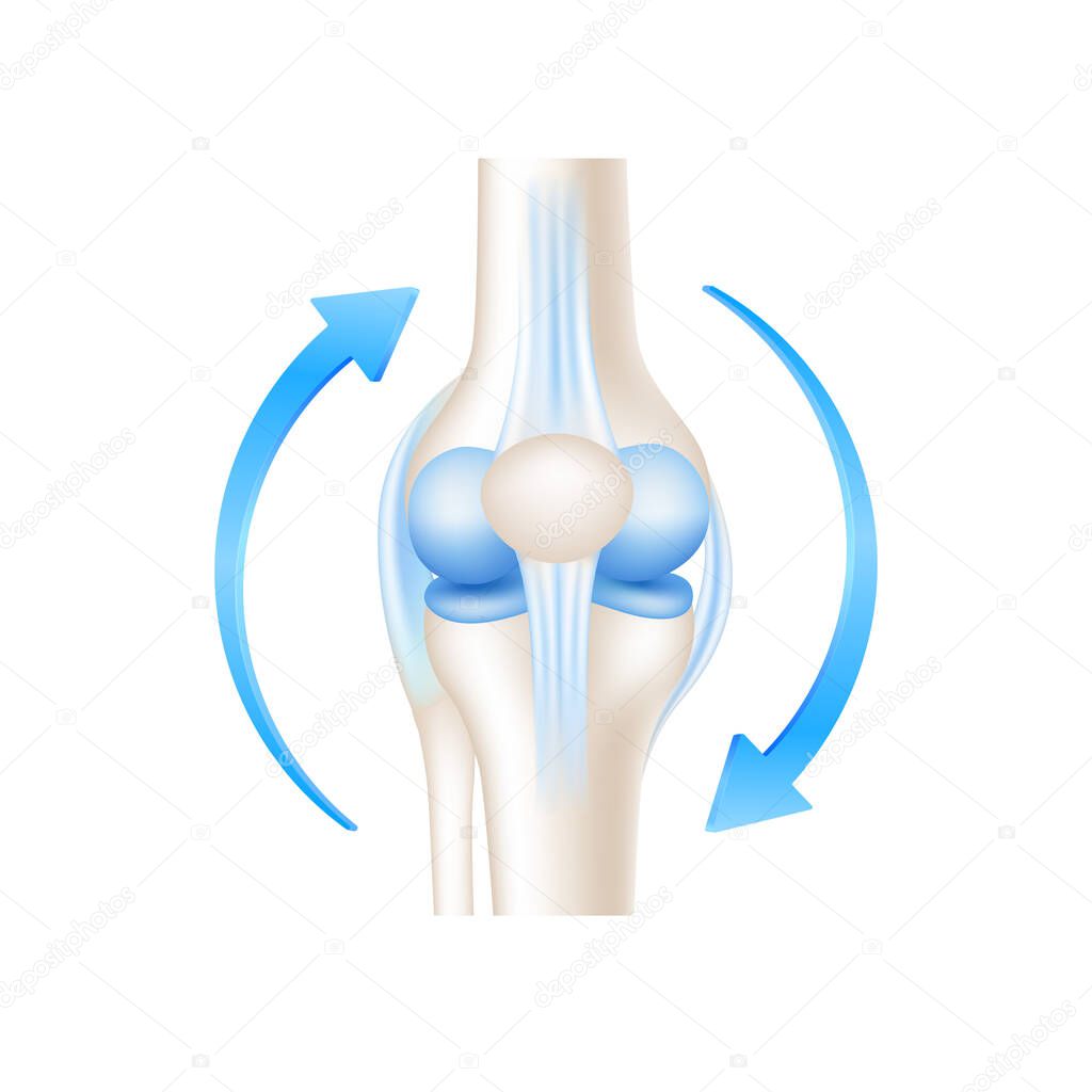 Healthy bone and circular blue arrow around isolated on white background. Products template design. Medical concepts. 3D Realistic Vector EPS10.