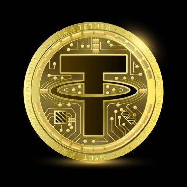 Kripto altın sikke testeresi. Şifreli para birimi. Siyah bir arka planda izole edilmiş. Finansal işler. Simge gerçekçi 3B vektörü EPS10 çiziciName.