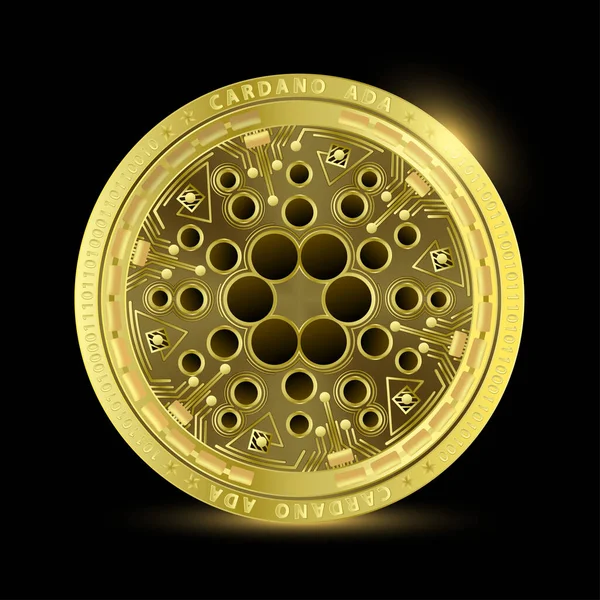 Κρυπτοσυνάλλαγμα Χρυσό Νόμισμα Cardano Κρυπτό Νόμισμα Απομονωμένο Μαύρο Φόντο Οικονομικές — Διανυσματικό Αρχείο