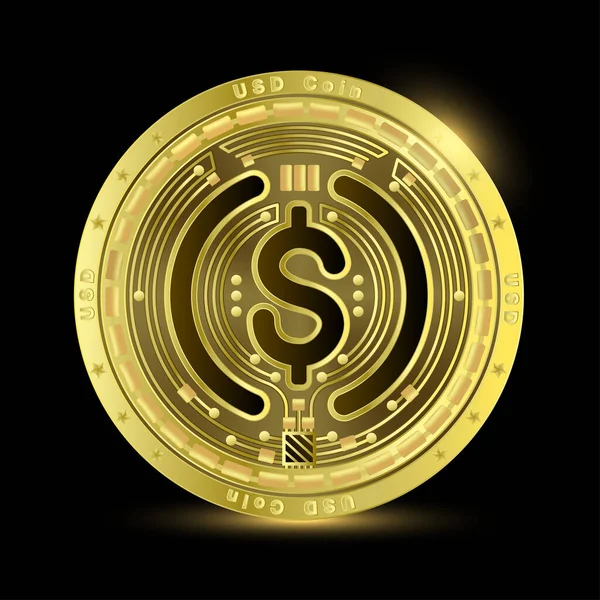 Kryptowährung Goldmünze Usd Kryptowährung Vereinzelt Auf Schwarzem Hintergrund Das Finanzgeschäft — Stockvektor