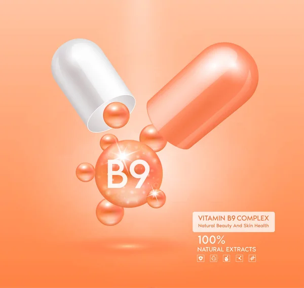 Vitamin Orange Capsule Treatment Vitamins Complex Collagen Skincare Beauty Health — Stock Vector
