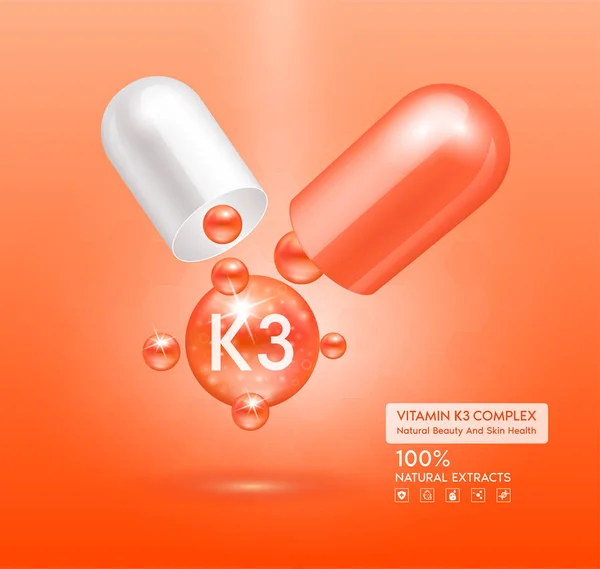 Capsule Vitamine Orange Traitement Avec Des Vitamines Complexe Collagène Beauté — Image vectorielle