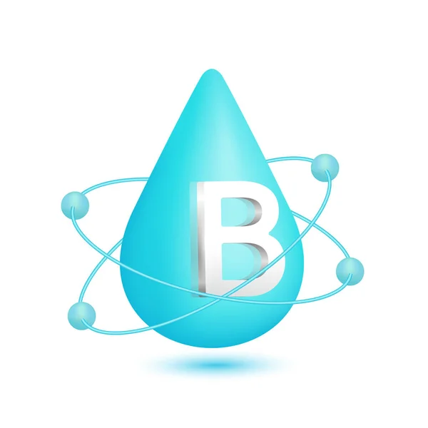 Vitamin Symbol Atomradius Der Wassertropfen Herum Zirkuliert Blau Isoliert Auf — Stockvektor