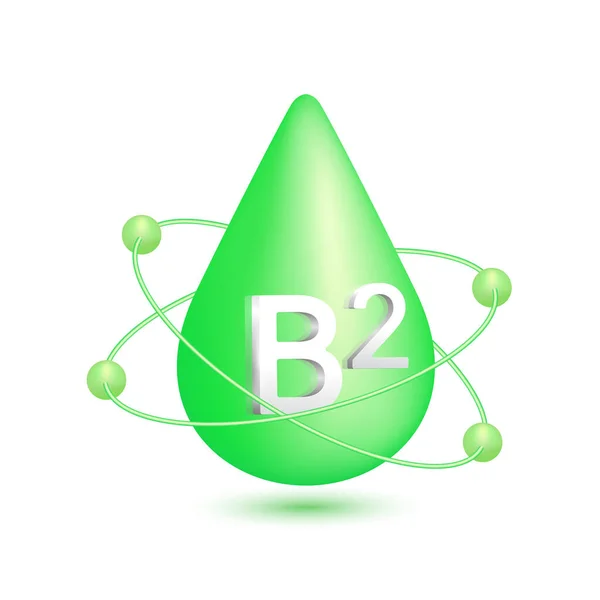 Vitamin Symbol Atomradius Zirkuliert Wassertropfen Grün Isoliert Auf Weißem Hintergrund — Stockvektor