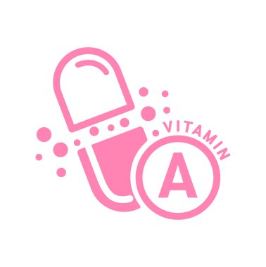 A vitamini simgesi pembe kapsül şeklinde basit bir çizgi. Beyaz bir arka planda izole edilmiş. Tıbbi sembol konsepti. Web uygulama mobil ve yazdırma ortamında kullanılacak tasarım. Vektör EPS10 illüstrasyonu.