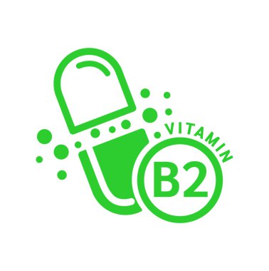 B2 vitamini simgesi yeşil kapsül şeklinde basit bir çizgi halinde. Beyaz bir arka planda izole edilmiş. Tıbbi sembol konsepti. Web uygulama mobil ve yazdırma ortamında kullanılacak tasarım. Vektör EPS10 illüstrasyonu.
