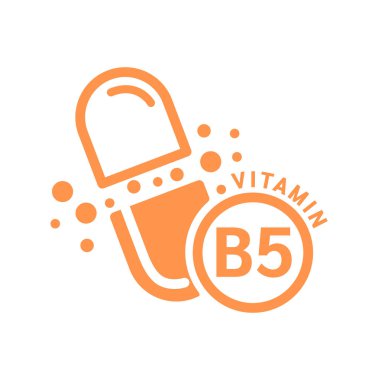 Kapsül şeklinde basit bir çizgi halinde B5 vitamini ikonu portakalı. Beyaz bir arka planda izole edilmiş. Tıbbi sembol konsepti. Web uygulama mobil ve yazdırma ortamında kullanılacak tasarım. Vektör EPS10 illüstrasyonu.