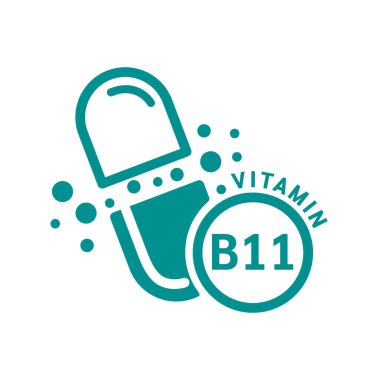B11 vitamini simgesi kapsül şeklinde basit bir çizgi halinde yeşil. Beyaz bir arka planda izole edilmiş. Tıbbi sembol konsepti. Web uygulama mobil ve yazdırma ortamında kullanılacak tasarım. Vektör EPS10 illüstrasyonu.