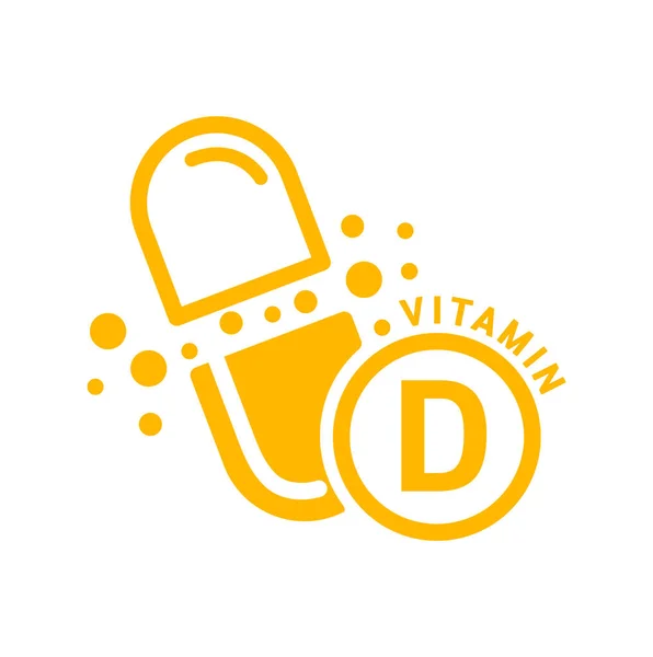 D vitamini simgesi portakalı kapsül şeklinde basit bir çizgi halinde. Beyaz bir arka planda izole edilmiş. Tıbbi sembol konsepti. Web uygulama mobil ve yazdırma ortamında kullanılacak tasarım. Vektör EPS10 illüstrasyonu.