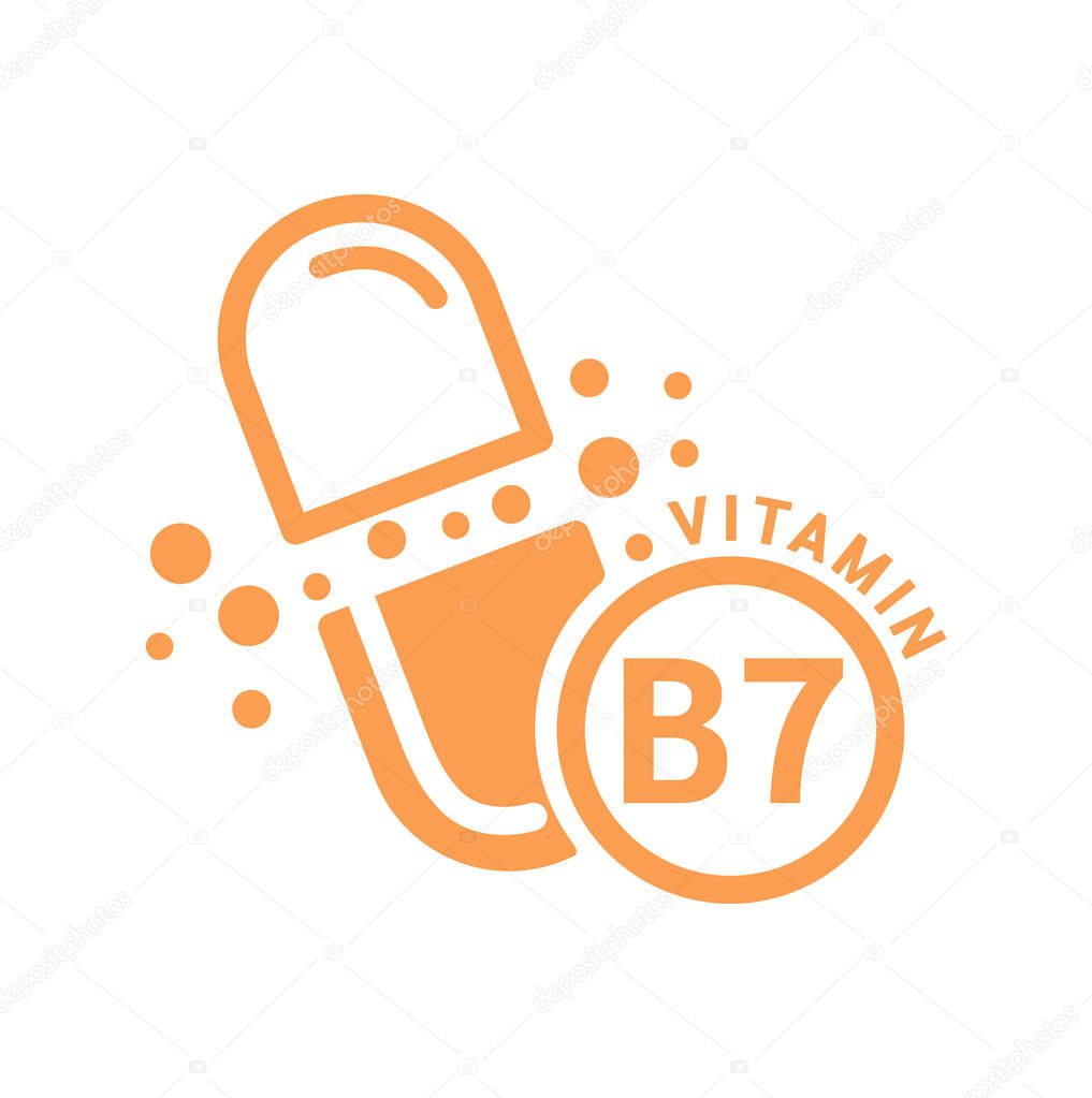 Vitamin B7 icon orange in capsule form simple line. Isolated on a white background. Medical symbol concept. Design for use on web app mobile and print media. Vector EPS10 illustration.