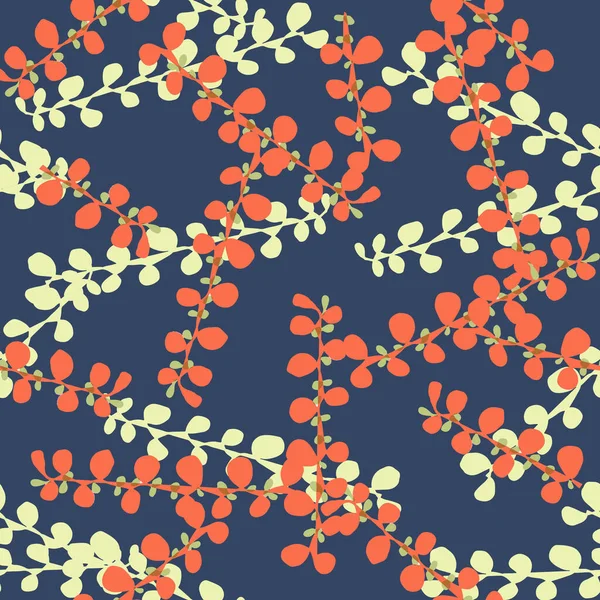 青い背景にレトロな花でシームレスなパターンの手描き — ストックベクタ