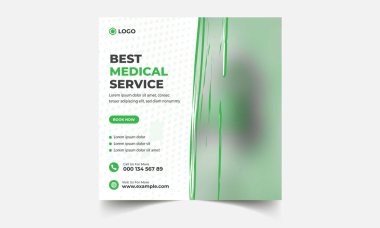 Sağlık hizmetleri sosyal medya paylaşım şablonu. Tıbbi promosyon web pankartı. Bir dizi sağlık merkezi sosyal medya şablonu. Web afişi reklamı. Tıbbi el ilanı sosyal medya şablon tasarımı, düzenlenebilir vektör dosyası