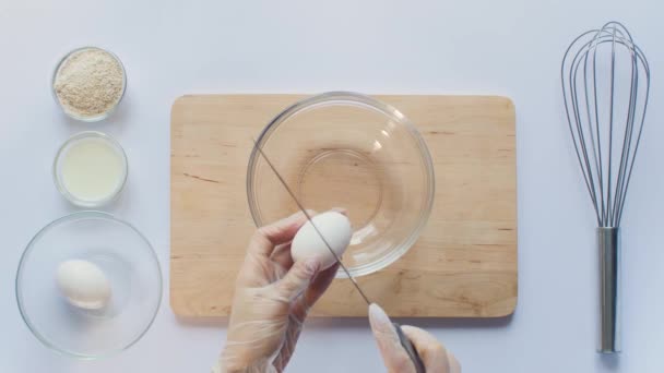 Step Step Video Recipe Making Oatmeal Pancake Ingredients Eggs Milk — Stockvideo