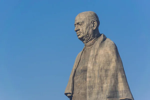 Close-up view of Statue of Unity, the world\'s tallest statue at 182 metres. The statue is of Sardar Vallabhbhai Patel, Iron man of India. It is located in Kevadia, Gujarat, India.