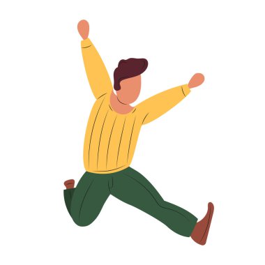 Özgürlük insanları uçuyor, süzülüyor ve havada zıplıyor. Mutlu özgür gençlik insan karakteri rahatla ve hayal kur. İnsanlar bağımsız bir geleceğe uçarlar. Çizgi film düz vektör çizimi beyaz üzerine izole edildi.