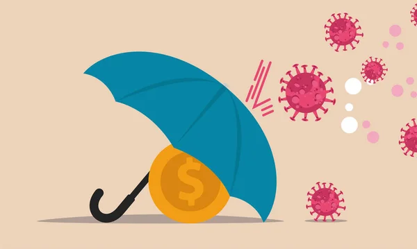 Finanční Pomoc Penězi Během Krize Pro Podniky Deštník Chrání Minci — Stockový vektor