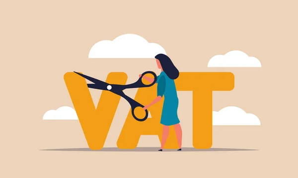 Vat Economic Budget Coronavirus Money Taxes Woman Scissors Cutting Income — стоковый вектор