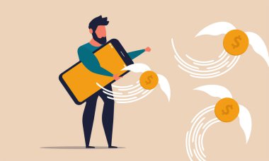 Money banking app for phone. Business commerce device payment cash vector illustration concept. Mobile transfer pay dollar wireless and finance service technology. Online internet smartphone banking