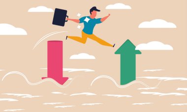 Yatırımcı kaybı verileri ve borsa düşüşü. Kriz vektörü illüstrasyon konseptine para dengesizliği ve ribaund fiyatı. Fon borcu ve datum ok işini finanse ediyor. Ekonomi düştü ve yatırım çöktü