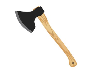 Ağ için balta yassı simge. Basit balta ya da oduncu işareti vektör tasarımı. Kütük kesmek ve itfaiye kurtarmak için kullanılan geleneksel baltalar. Ağaç saplı balta beyaz üzerine izole edilmiş ağ ikonu. Güzel bahçe baltası logosu.. 