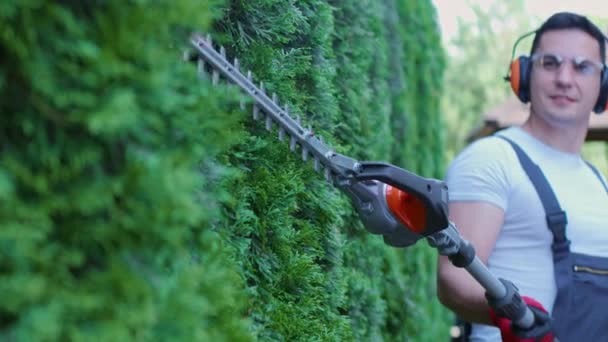 Giardiniere competente che svolge lavori stagionali con piante all'aperto. — Video Stock