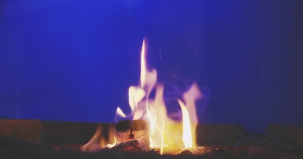 Stor öppen eld brinner i smedjan. — Stockvideo