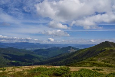 Dağın tepesinden harika bir manzara tepenin eteklerinde ormanlık alanlarda..