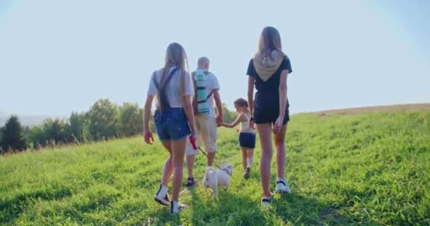 Vue Arrière Trois Jeunes Jolies Filles Menant Jack Russel Terrier — Video