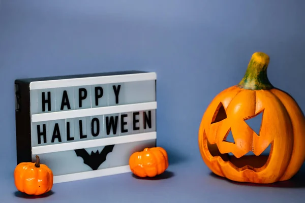 Halloween Conceito Feliz Ano Novo Lanterna Com Abóboras Aranhas Jack — Fotografia de Stock