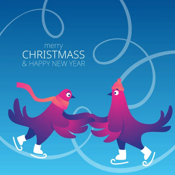 Komik Güvercinli Parlak Kare Xmas Afişi Mutlu Noeller Diye Mesaj Stok Illüstrasyon