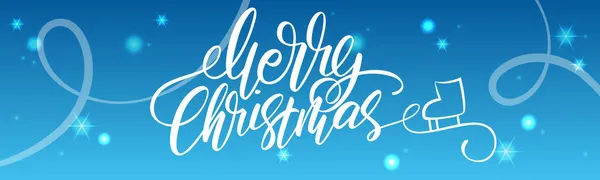 Bright Xmas Horizontal Web Banner Handwritten Lettering Merry Christmas Skate — Stock Vector