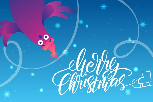 Komik Güvercinli Parlak Xmas Web Pankartı Elle Yazılmış Mutlu Noeller Telifsiz Stok Illüstrasyonlar