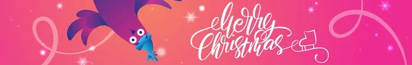 Bright Xmas Banner Web Con Piccioni Divertenti Lettere Scritte Mano — Vettoriale Stock