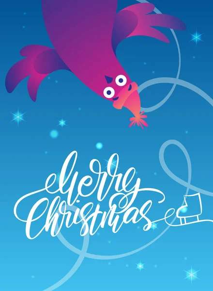 Komik Güvercinli Parlak Xmas Posteri Elle Yazılmış Mutlu Noeller Mektupları Vektör Grafikler