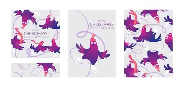 Modern Kış Şablonları Seti Mutlu Noeller Tatil Kartları Davetiyeler Poster Telifsiz Stok Illüstrasyonlar