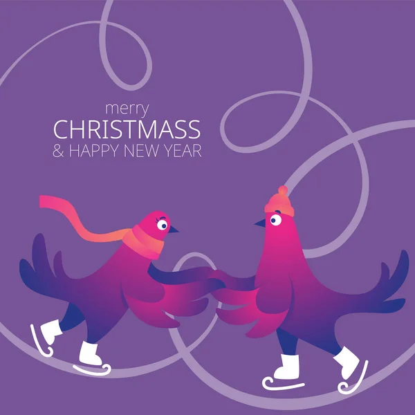 Komik Güvercinli Parlak Kare Xmas Afişi Mutlu Noeller Diye Mesaj Telifsiz Stok Illüstrasyonlar