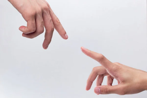 Männliche Hände Reichen Einander Auf Weißem Hintergrund Die Hand Erschaffung — Stockfoto