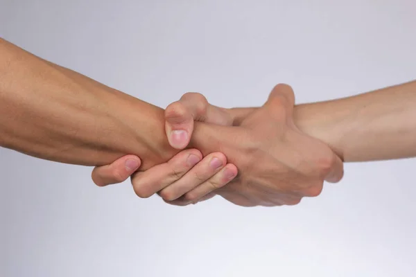 Forte Aperto Mão Masculino Com Mãos Nuas Fundo Branco — Fotografia de Stock