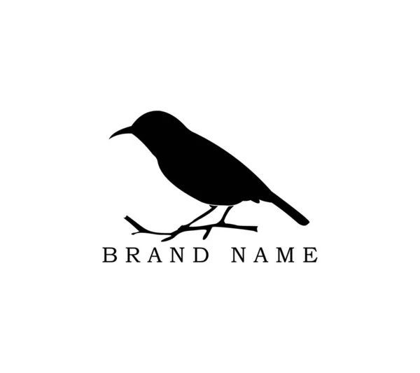 Silhouette Small Bird Sparrow Sitting Branch Stock Vector Illustration Logo — Stock Vector