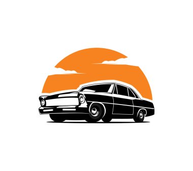 Amerikan Kas Arabası Logosu Tasarımı. Bu logo klasik, eski tarz veya klasik araba garajı, dükkanlar, tamirat için uygun. Ayrıca araba restorasyonu, onarım ve yarış için de.