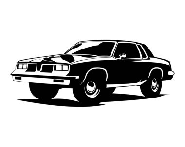 Retro kaslı araba amblemi, logo, pankart. Kaslı araba ikonu. Vektör illüstrasyonu.