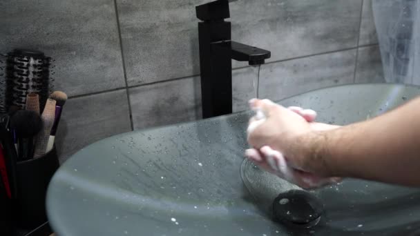 Man Tattoo His Arm Washes His Hands Soap — Stock videók