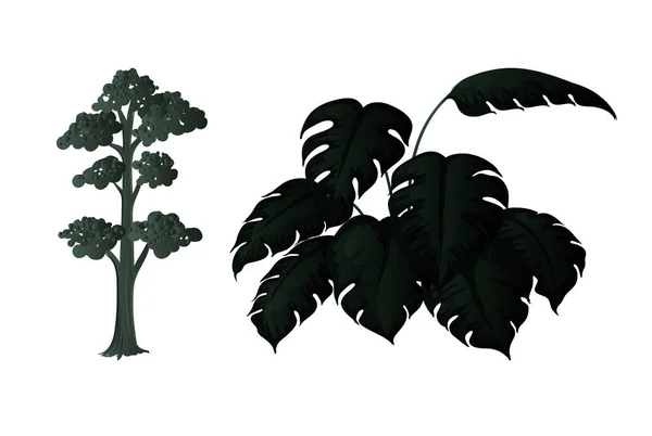 Tropische Bladeren Silhouetten Geïsoleerd Witte Achtergrond Vectorillustratie — Stockvector