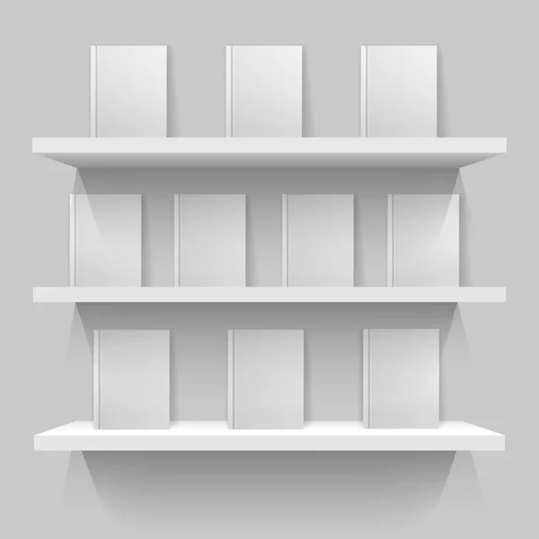 Półki na książki z białą makietą — Wektor stockowy
