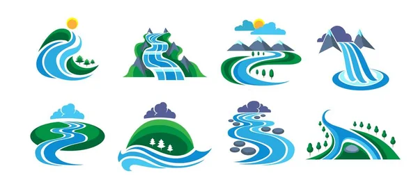 Río arroyos iconos — Vector de stock