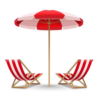 Beach deckchairs umbrella clipart