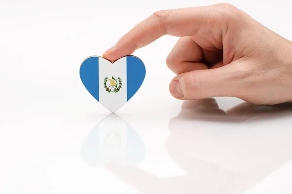 Bandera Guatemala Amor Respeto Guatemala Mano Hombre Sostiene Corazón Forma —  Fotos de Stock