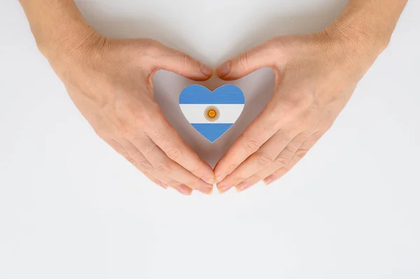 Государственный Флаг Аргентины Женских Руках Концепция Патриотизма Уважения Солидарности Гражданами — стоковое фото