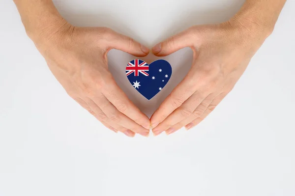 Australská Národní Vlajka Ženských Rukou Koncept Vlastenectví Respektu Solidarity Občany — Stock fotografie