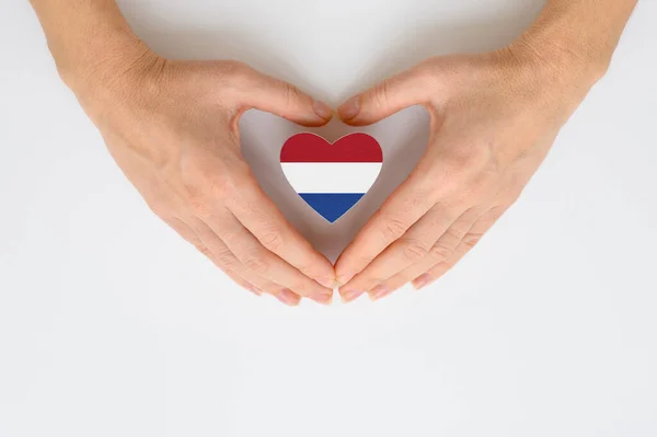 オランダの国旗を女性の手に持っている オランダ国民との愛国心 尊敬と連帯の概念 — ストック写真